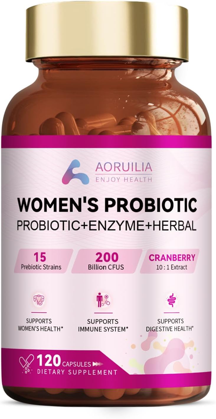26-in-1 Probiotics for Women with 200 Billion CFUs 15 Strains, Digestive Enzymes & Cranberry Extract, Natural Prebiotics Vaginal Probiotics for Gut Health, Urinary, Immune, Digestion - 120 Vegan Caps