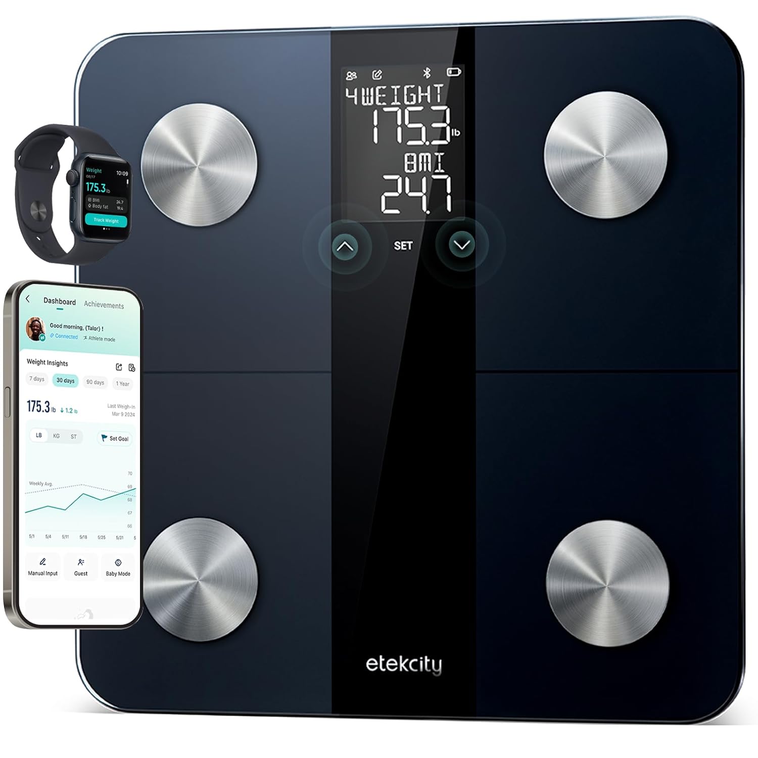 Etekcity Smart Scale for Body Weight, Bathroom Digital Scale with BMI, Body Fat, Muscle Mass with a Large Display, Support Exercise Plan, Calibration-Free & Offline Mode, Batteries Included