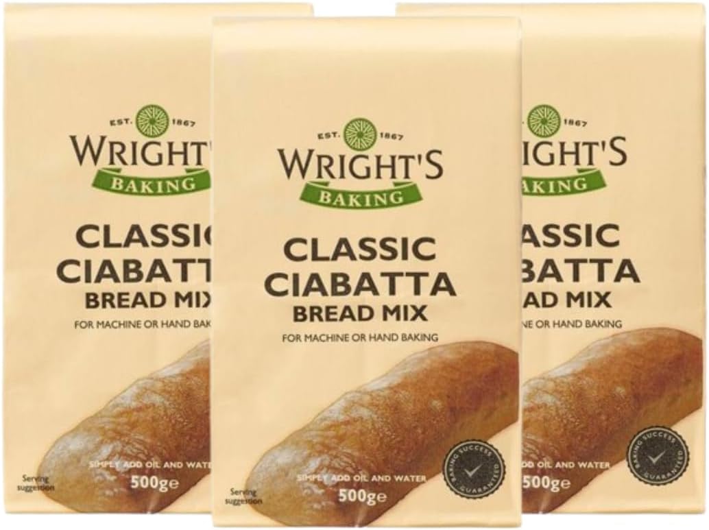 Bread Mix 3X500g Ciabatta - For Machine & Hand Baking | Simply Add Oil & Water | Easy to Use | Vegetarian-Friendly | Enjoy Fresh, Homemade Ciabatta Loaf