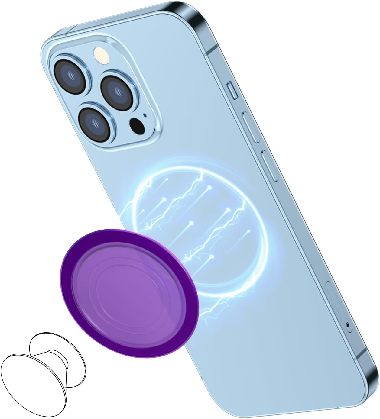 AUROX Compatible with MagSafe Base for iPhone 15/14/13/12 Magnetic Base Plate【Base Only】 Intended for Soccket Grip and Phone Ring Holder【Removable for Wireless Charging】(Purple Translucent)