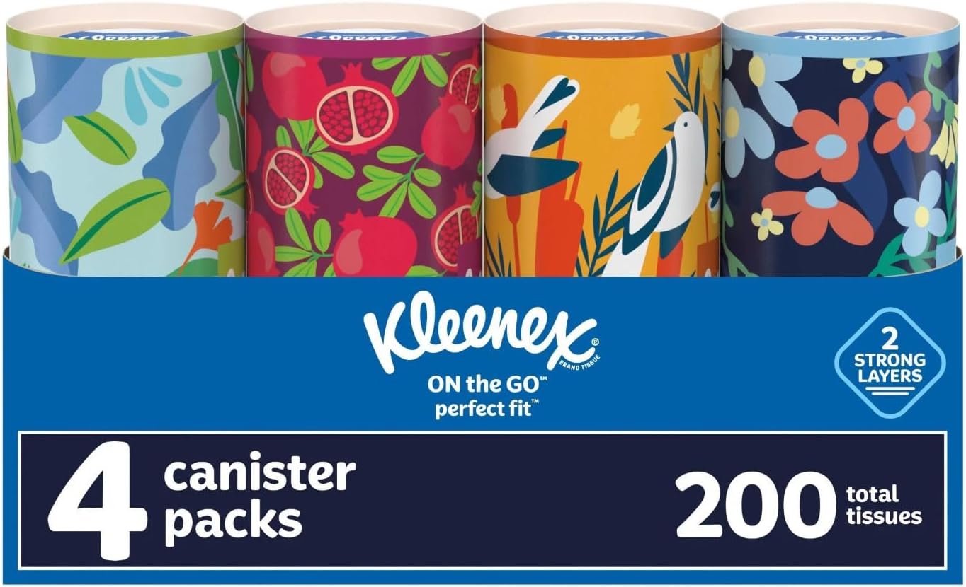 Kleenex Perfect Fit Facial Tissues, Car Tissues, 50 Tissues per Canister, 4 Count(Canisters)