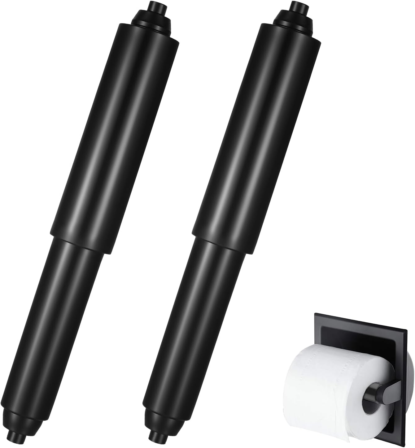 2Pcs Paper Holder Roller, Roller Spindle Replacement Rod, Spring Loaded Insert Spindle, Plastic Paper Holder Roller Rod for Bathroom(Black)