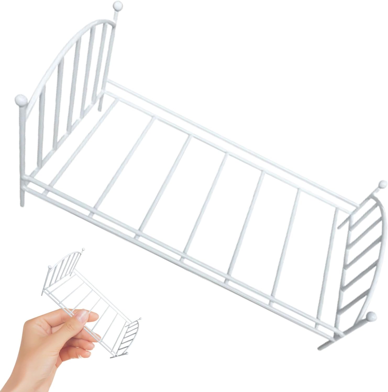 Dollhouse Bed Doll Bed Miniature Bed Metal Single-Bed Miniature Vintage Bed Realistic Doll Bed 6.3x4.3x3.9 Inch 1 12 Scale Dollhouse Furniture for Photo Props White