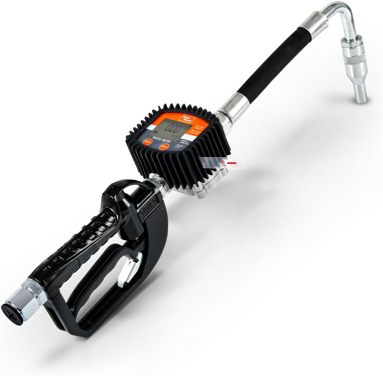 SuperHandy Digital Oil Control Valve Flow Meter Dispenser Nozzle 10 GPM / 35 LPM Heavy Duty Air Operated Pneumatic 1/2" Inch NPT Inlet Pressure Range 70-725 Psi Flexible Spout