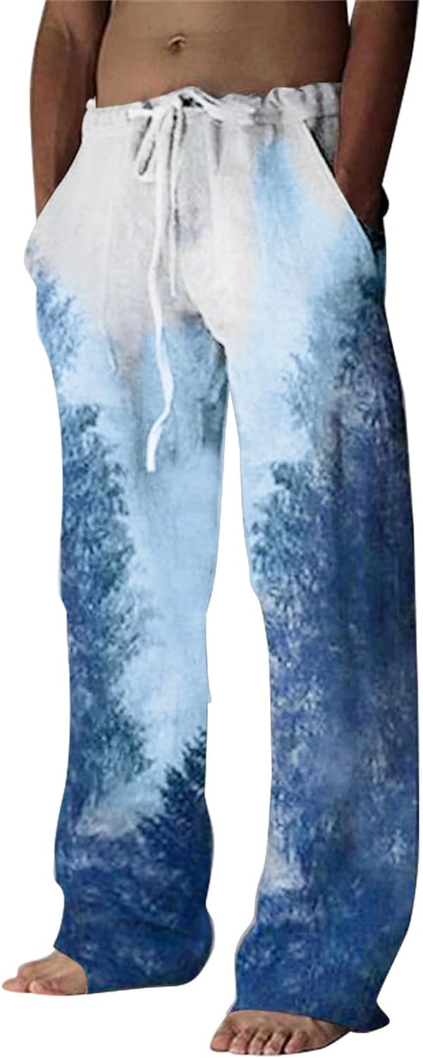 Mens Baggy Holiday Trousers Mens Lounge Trousers Yoga Thai Gradient Tie-Dye Pants For Beach Drawstring Travel Pants Elastic Waist Loungewear Bottoms Loose Fit Jogging Bottoms With Pockets