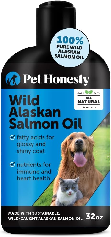 Wild Alaskan Salmon Oil, Omega-3 Fish Oil for Dogs and Cats, Fatty Acids, Salmon Oil for Dogs, Skin and Coat Health, Pure Dog Food Topper, Supports Joints, Brain & Heart Health - 32oz