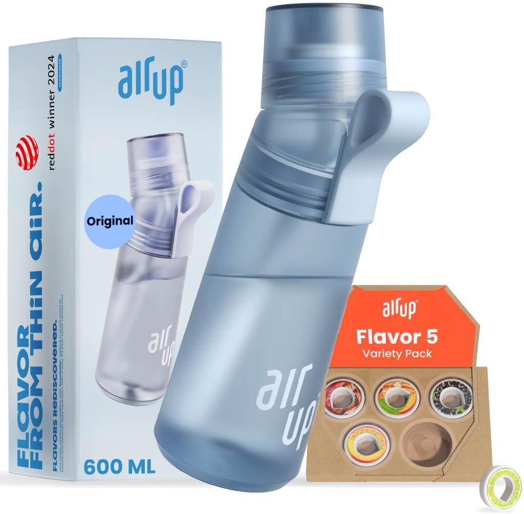 AIR UP® Original water bottle Twist Pro starter set with pods in 5 flavours I 600ml drinking bottle with sugar-free flavouring I dishwasher-safe, BPA-free in blue