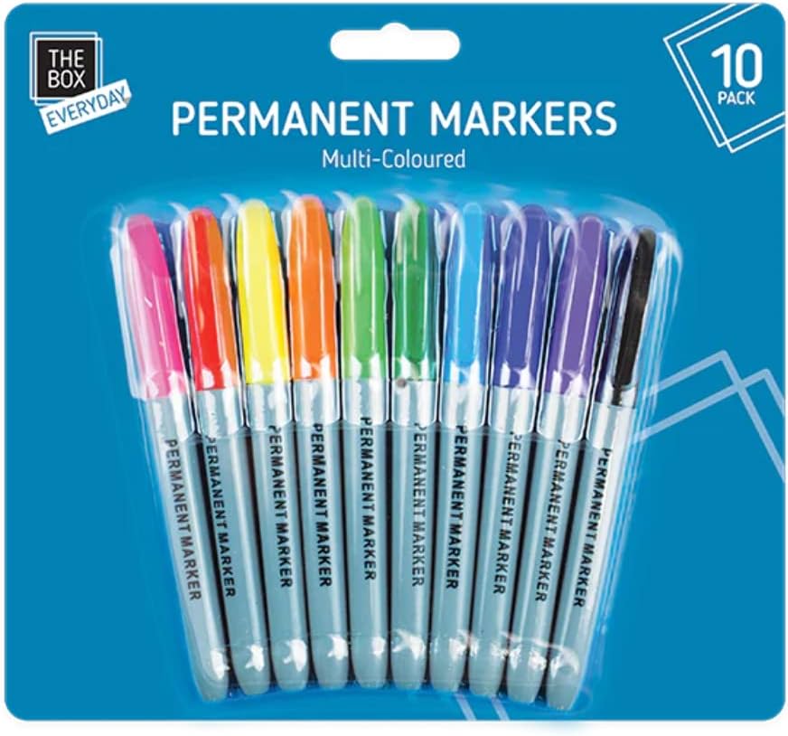 THE BOX EVERYDAY Multi-Coloured Permanent Marker - 10 Pack Assorted Colours Fine Point Tip
