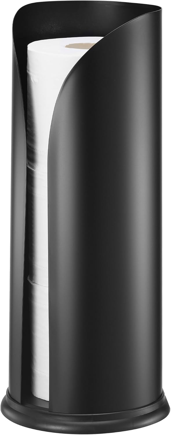 Navaris Toilet Roll Holder, Stainless Steel - Free Standing Storage Box for Up to 3 Loo Paper Rolls - Toilet-Roll Holders for Bathroom Organisation - Minimalist Design, Black