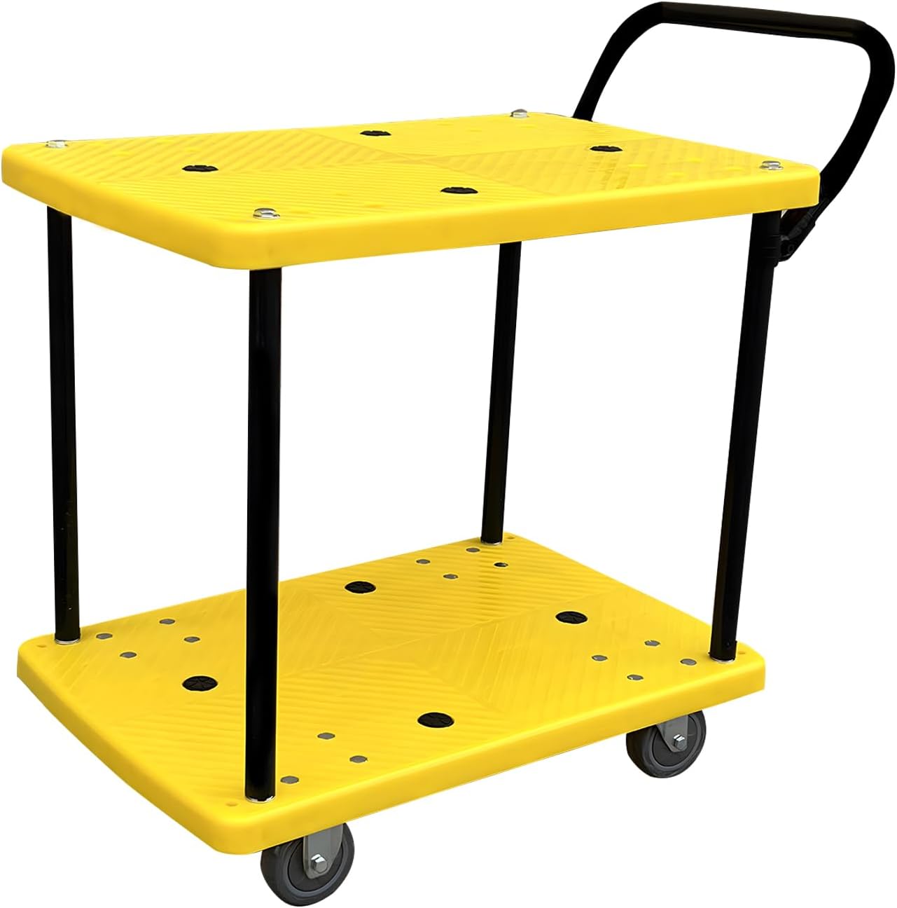 2 Tier Push Cart, Flatbed Cart with Wheels, Moving Platform Dolly, Utility Cart for Easy Transport and Storage
