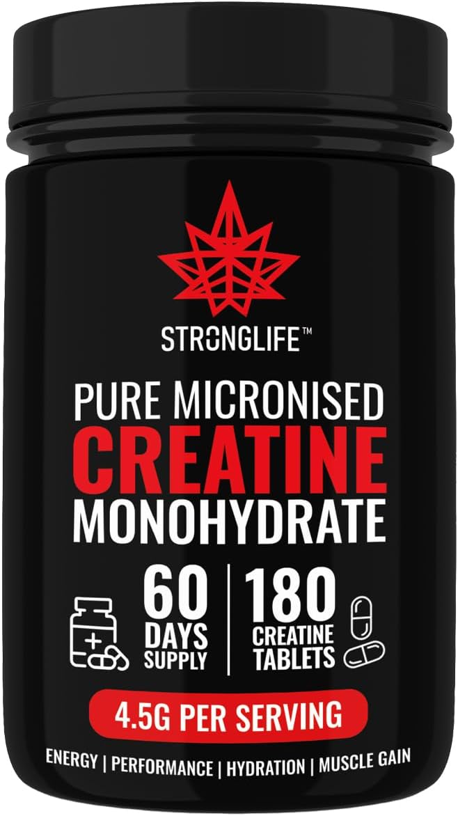 Creatine Monohydrate Powder by Stronglife - 250 Grams, 50 Servings at 5 Grams, Micronised, Pure 200 Mesh, Unflavoured - Enhances Muscle Performance Power & Recovery (Tablets)