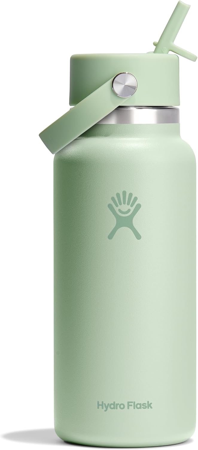 Hydro Flask 32 Oz Wide Flex Straw Cap Bottle - Insulated Stainless Steel - Wide Straw Lid, Non Spill, Leakproof in Aloe