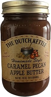 The Dutch Kettle Amish Homemade Caramel Pecan Apple Butter - One (18 oz Jar) - Rich, Gourmet Flavor, Non-GMO, No Preservatives