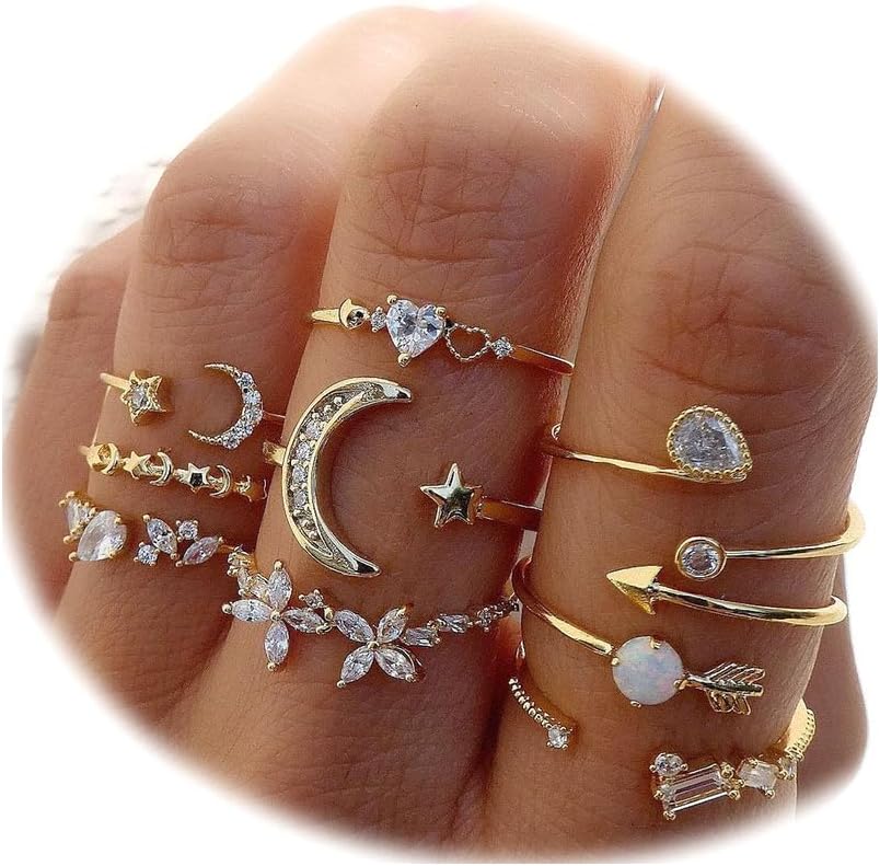 FUTIMELY Boho Retro Stackable Rings Sets for Women Knuckle Joint Finger Knuckle Nail Ring Sets Moon Stars Stack Preppy Statement Rings Cute Trendy Stuff Jewelry