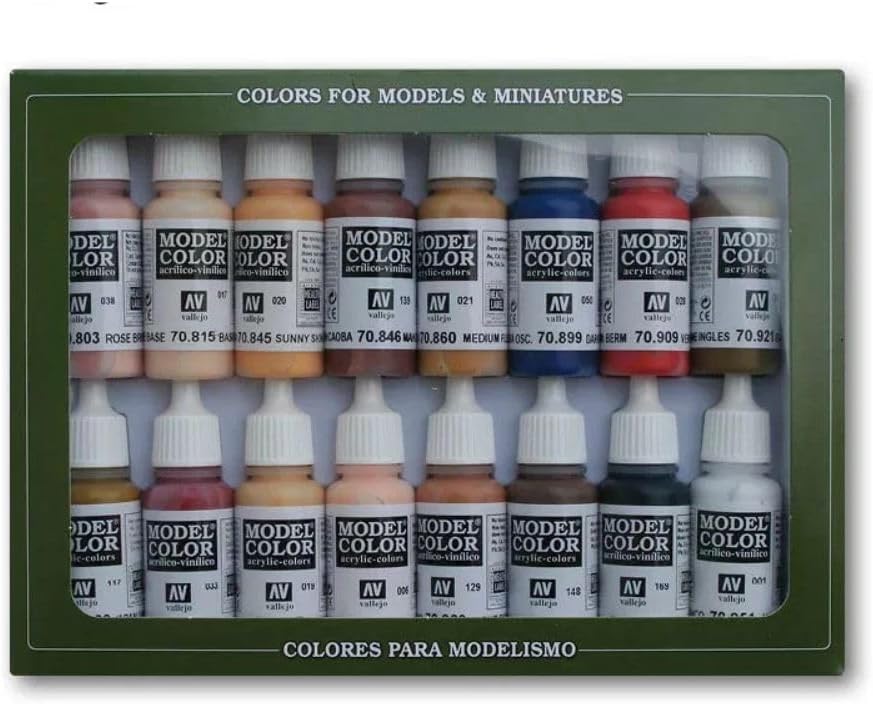 Vallejo - Face & Skin Tones Acrylic Paint Set | Model Color | Figure Color Series Historical Miniature Kit to Achieve Historical Accuracy with Artist-Grade Pigments | 16 Bottles x 18 ml (0.60 fl.oz.)