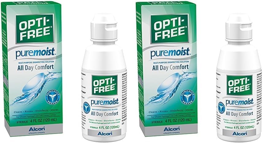 ALCON Opti-Free Puremoist Multi-Purpose Disinfecting Solution, White, 4 Fl Oz (Pack of 2)
