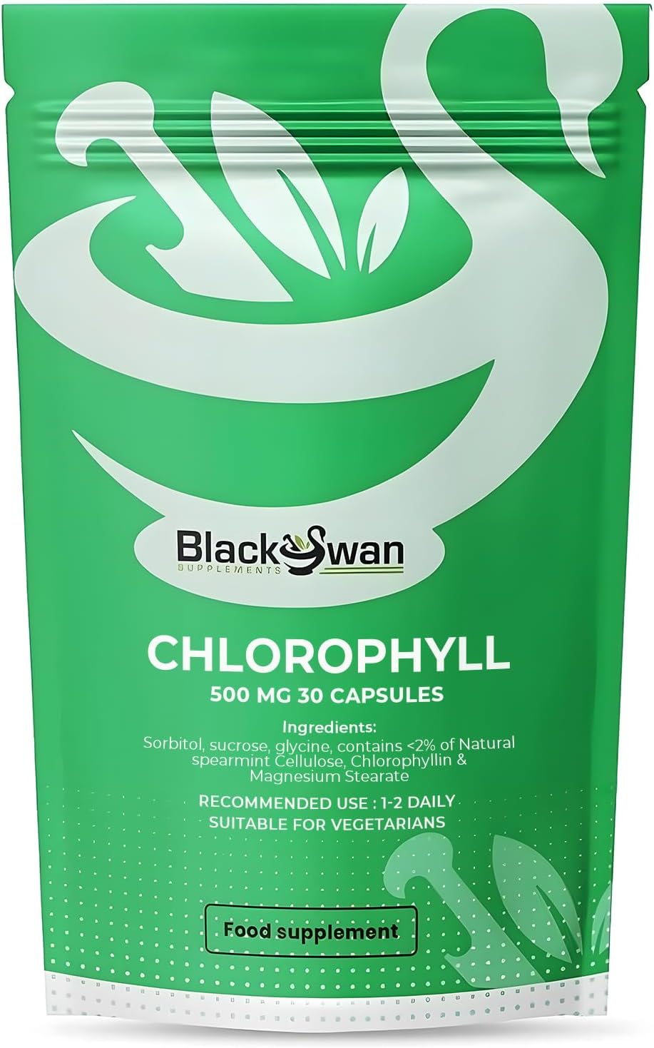 Black Swan Chlorophyll Capsules - 500mg Antioxidant Formula Detoxification Weight Management Skin Digestive Health Support Natural Supplement - 30 Caps 1 Month Supply