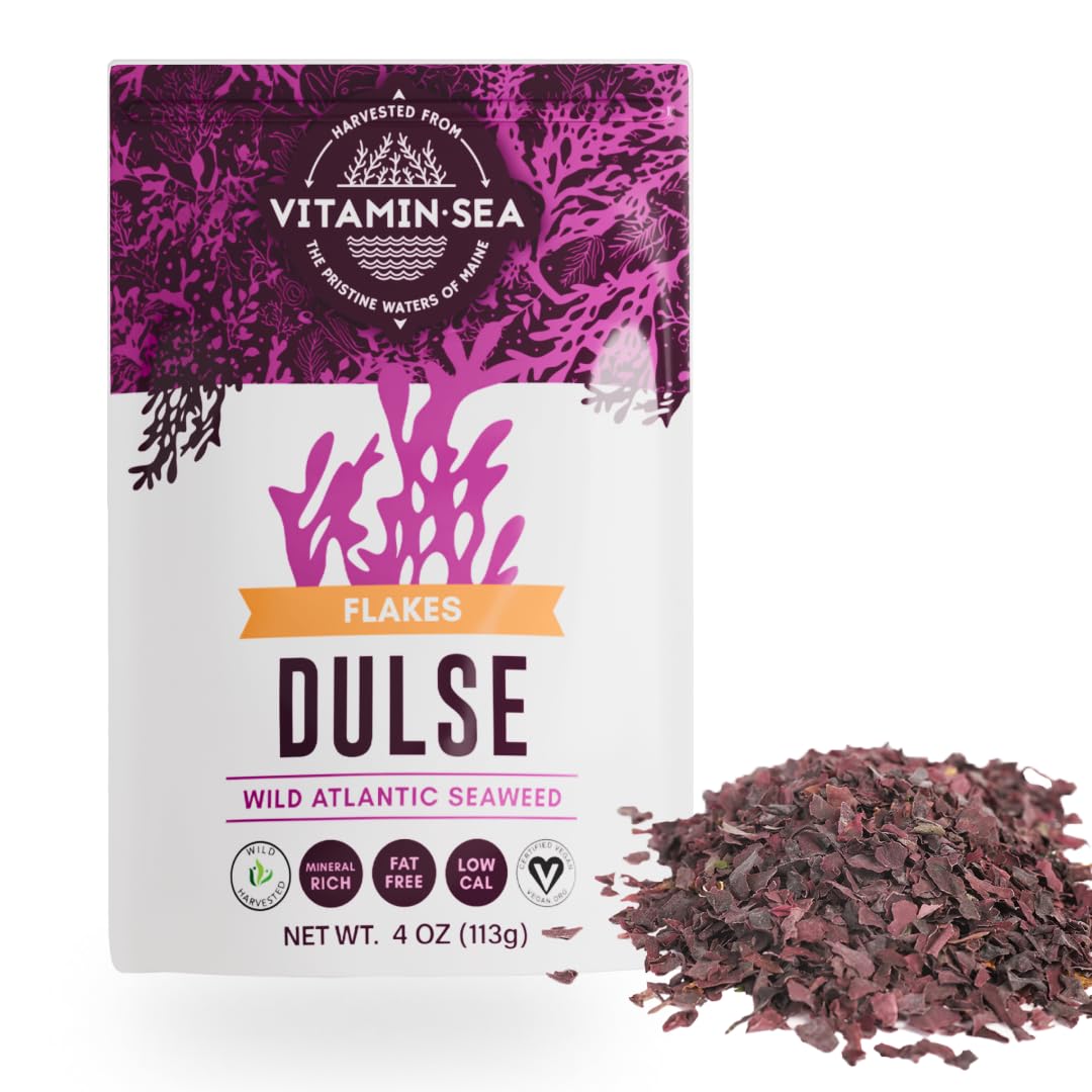VITAMINSEA Dulse Dried Seaweed | Wild North Atlantic Seaweed for Snacking, Seasoning, Soups & Salads | Rich in Vitamins, Minerals & Antioxidants Perfect for Thyroid Support | Flakes (4 OZ)