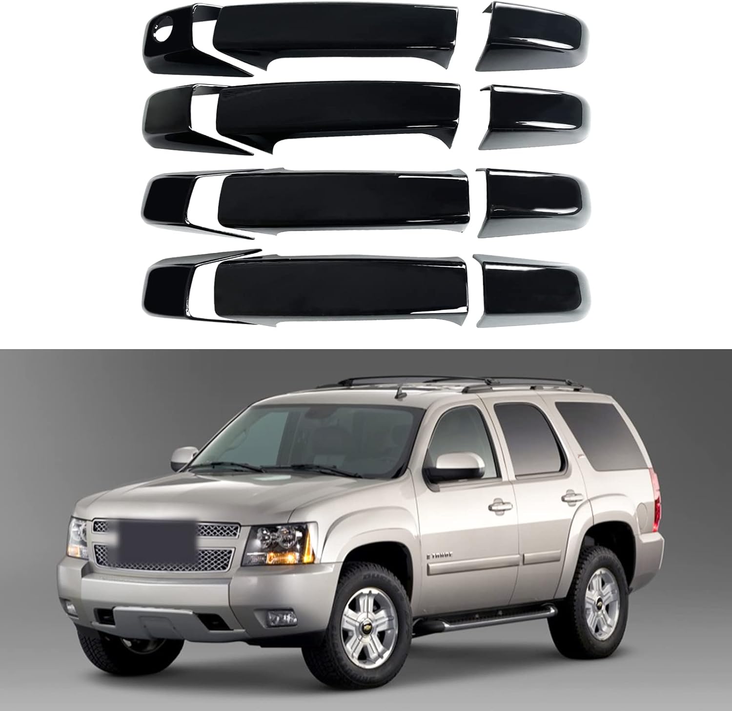 Glossy Black 12pcs Door Handle Covers Compatible with Chevrolet Silverado Tahoe Suburban Avalanche 2007-2013 GMC Yukon Sierra 2007-2014 Escalade 2007-2014 Without Passenger Keyhole