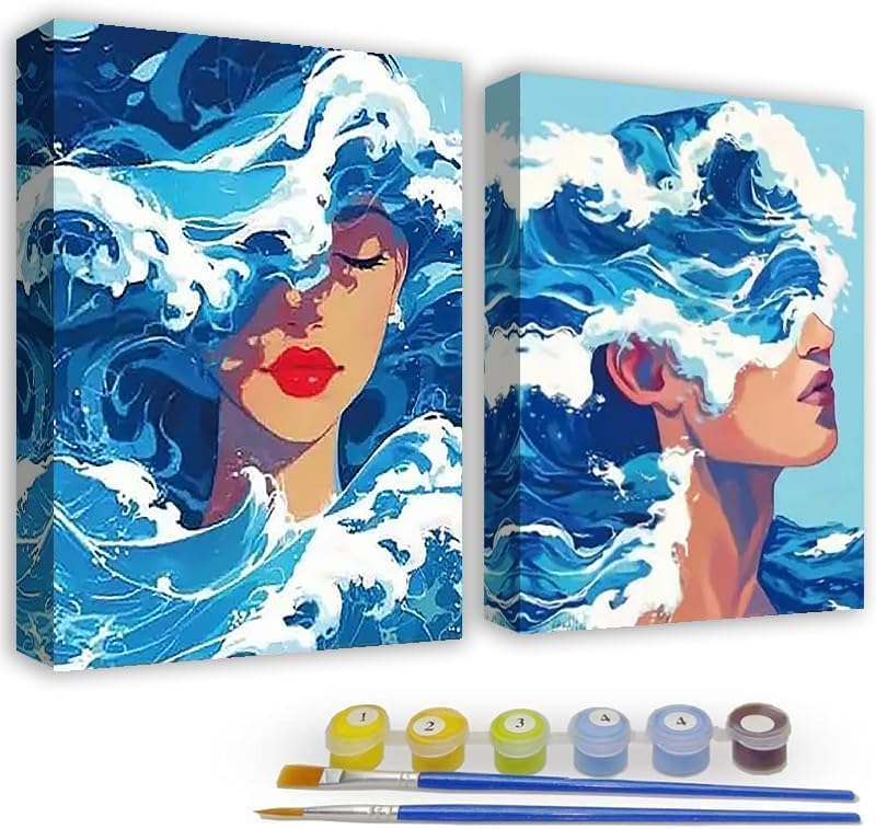 2 Pack Sea Wave Paint by Numbers Kit for Adults - Adults Paint by Numbers Kits - Acrylic Easy Paint by Numbers Framed - Adult Paint by Number Kits on Canvas Arts and Crafts for Adults 8x12inch