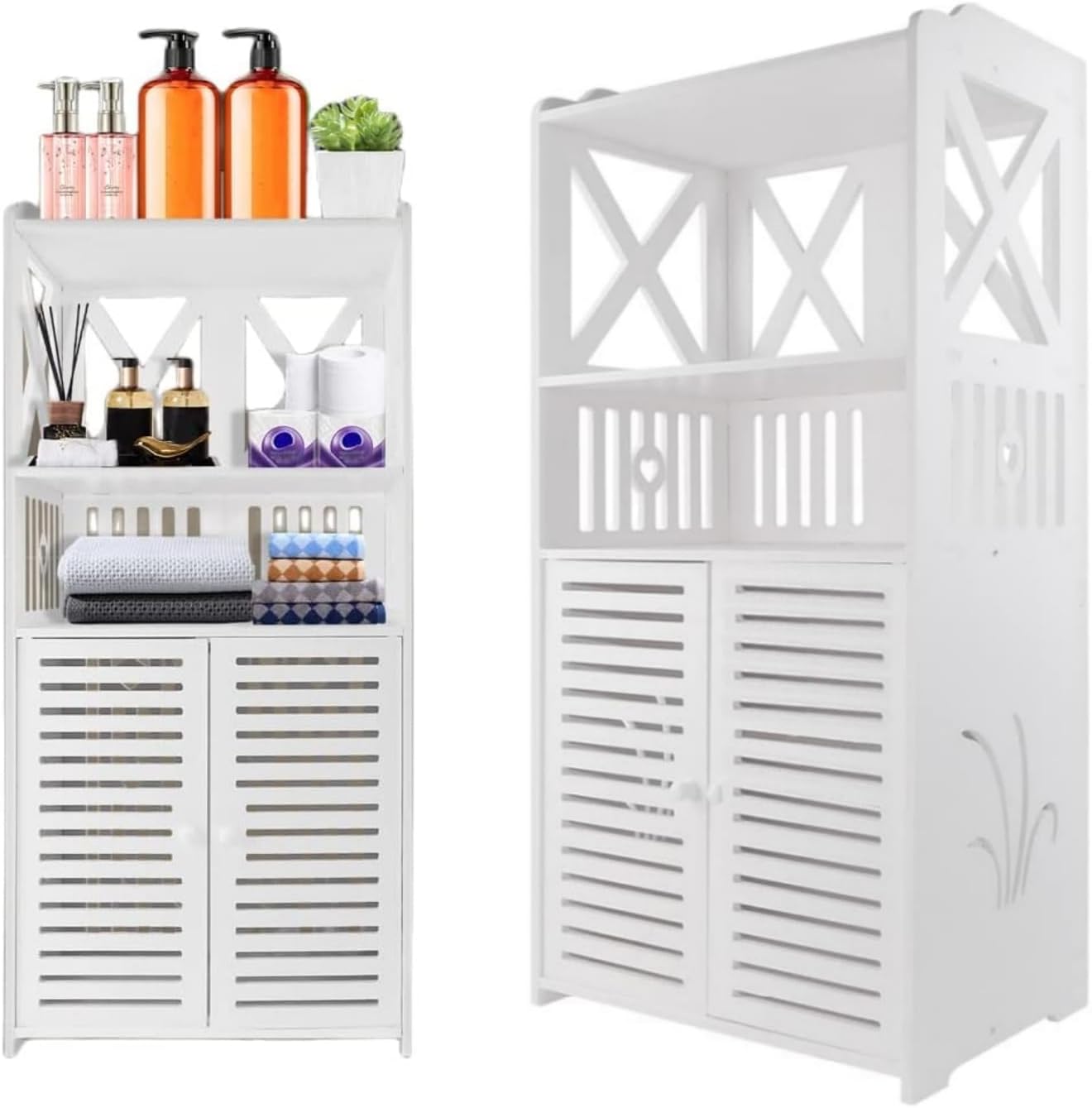 FENGSHENG-SHOP Bathroom Floor Cabinet,Waterproof Free Standing Bathroom Storage Unit, Daily Use Layer and Cupboard Double Door, Multi-purpose Cabinet for Store Toilet Paper,Shampoo, White 40x 25x 90CM