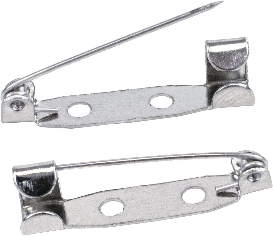 Brooch Pins x100 – Secure Back Clasp with Back Bar Fastener - 25mm - Silver Badge Pin Backs with 2 Holes for Badge Making Name Tags/Toy Pins/Jewellery – by TRIXES