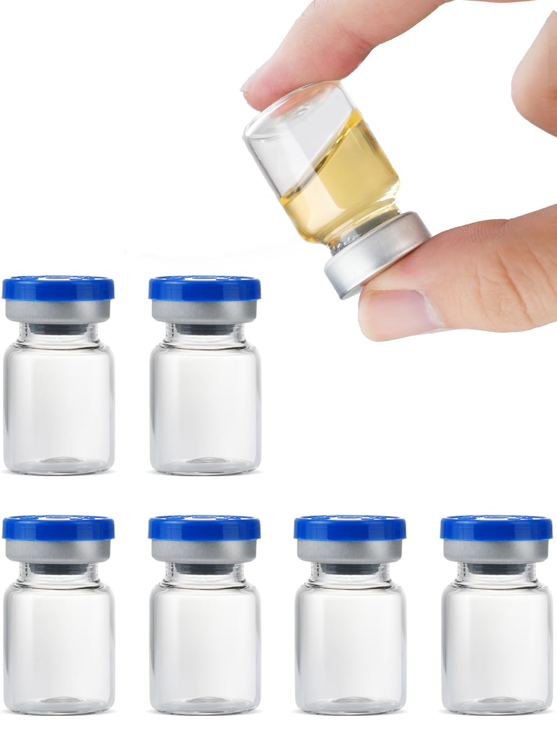 5ml Glass Vials for Injections, Self-Healing Injection Port, Sterile Empty Vials for Injections with Sealed Cap (50 Pack)