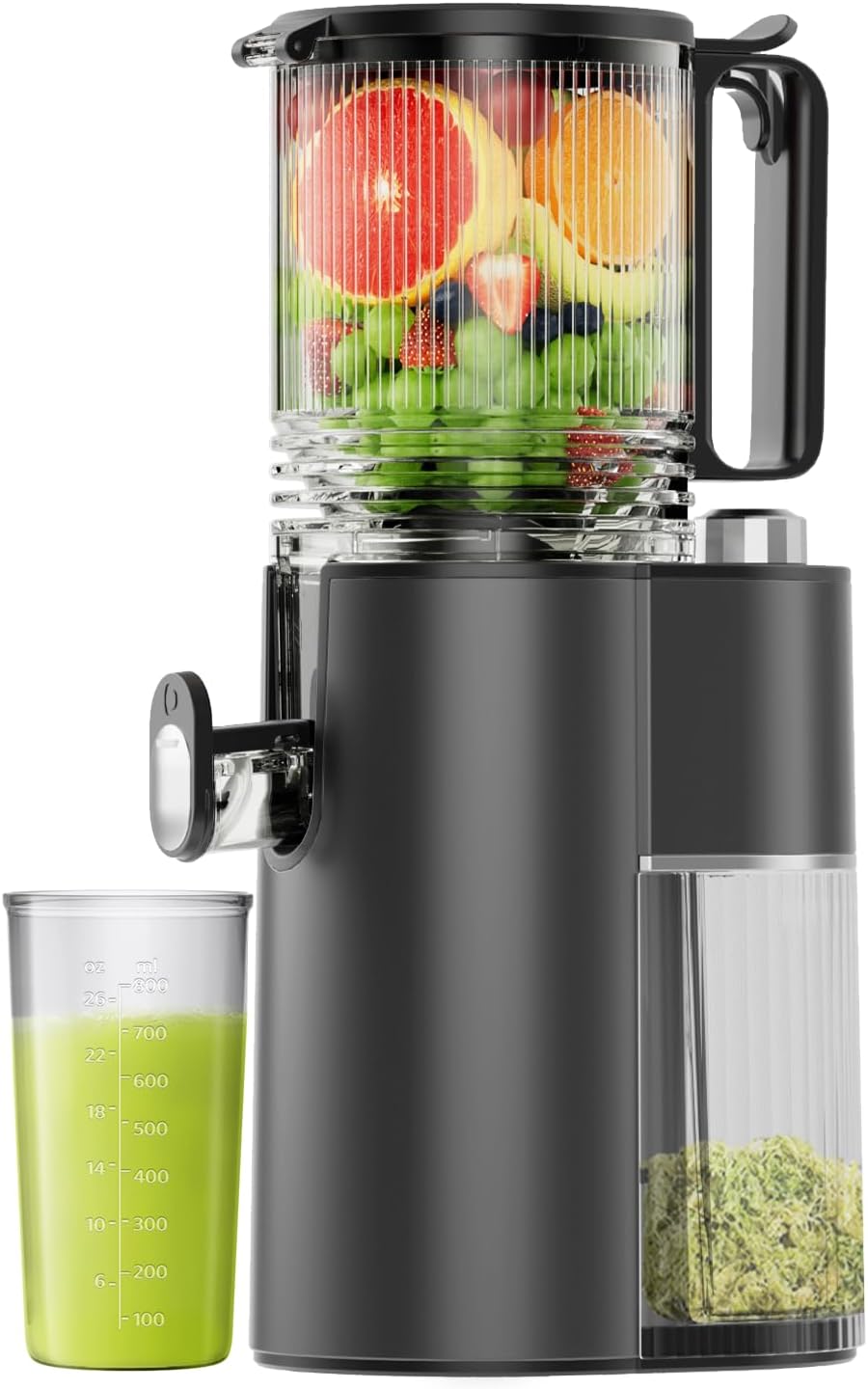 Cold Press Juicer, 5.8" Wide Feed Chute Juice Extractor Machine with 400W, High Juice Yield, Slow Masticating Juicer for Whole Vegetables & Fruits, Black Gray
