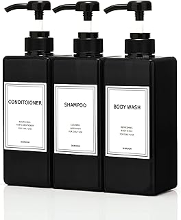 Modern Shampoo and Conditioner Dispenser (21 oz, Pack of 3) Refillable Pump Bottle Set Empty Shower Plastic Bottles with Pump for Bathroom Body Wash Soap and Shower