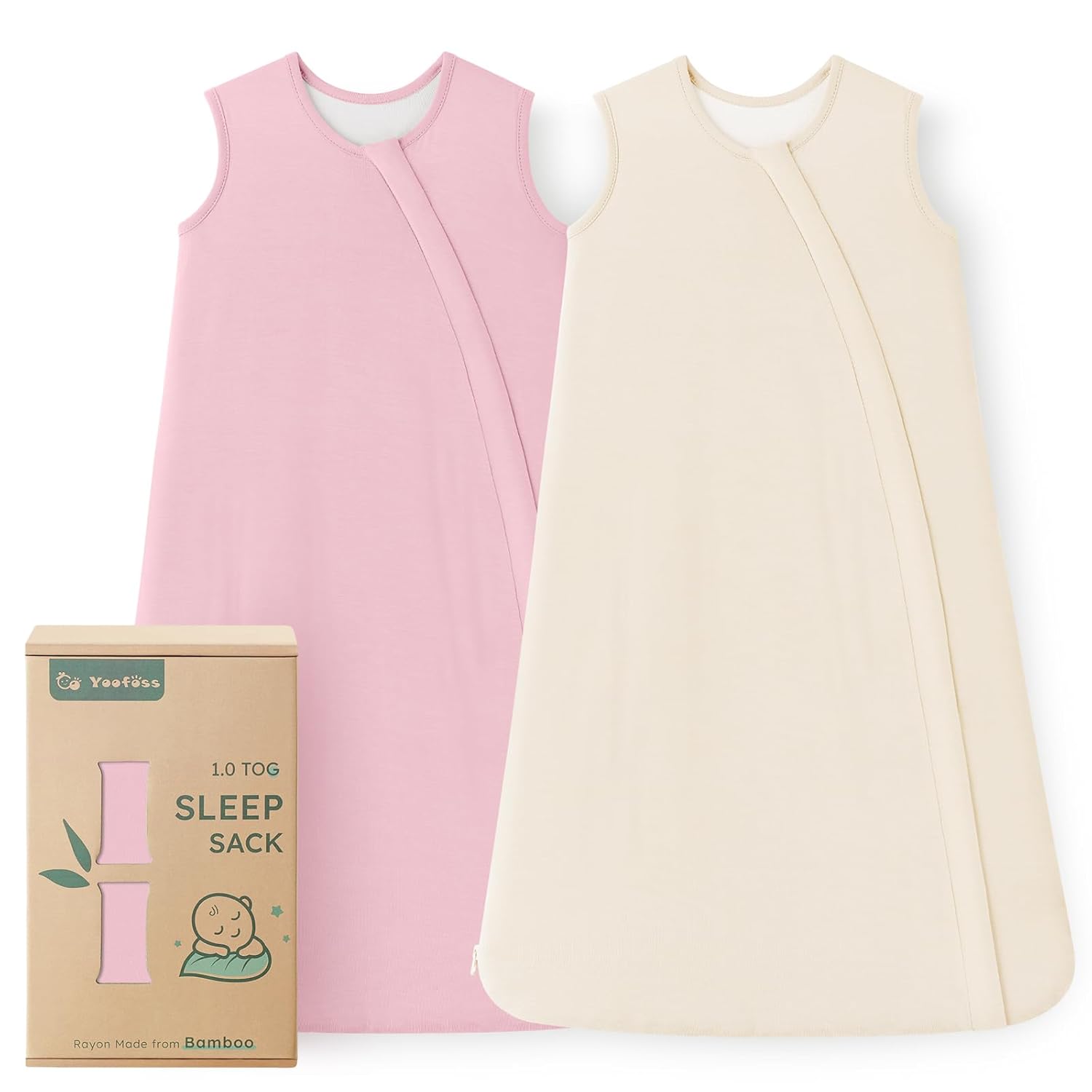 Yoofoss Rayon Made from Bamboo Baby Sleep Sack 12-18 Months TOG 0.5 Baby Wearable Blanket, Super Soft Infant Toddler Sleeping Sack 2-Way Zipper, Pink&Beige