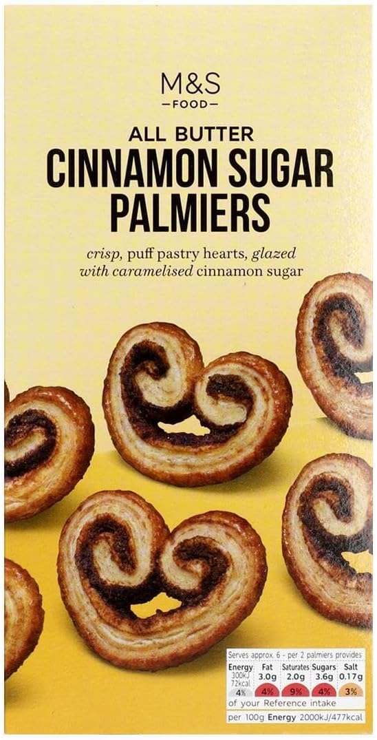 2X of M&S All Butter Cinnamon Sugar Palmiers, Crisp Puff Pastry Hearts, 100g