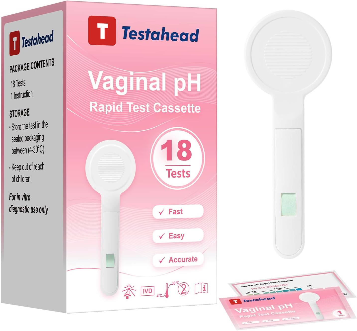 Vaginal pH Test Strips, Feminine Health Vaginal pH Test Strips Kits for Bacterial Vaginitis, Trichomonas Vaginitis, Individual Aluminum Foil Wrapped (18-Packs)