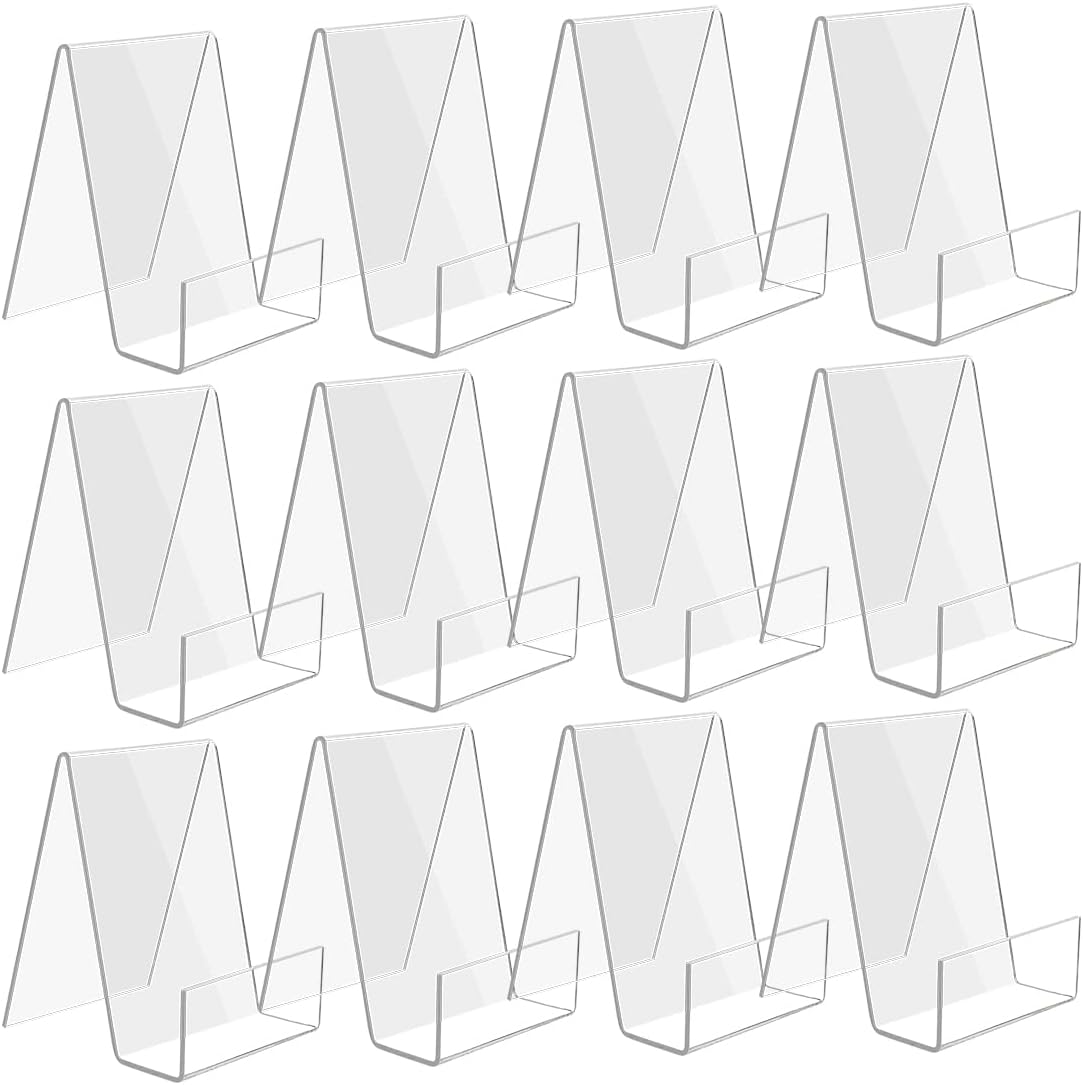 Worown 12 Pack (7.5 x 9 x 10.5 cm) Acrylic Book Stand, Clear Book Holder, Small Acrylic Display Stand for Books, Photos, Brochures, Tablets and Phones