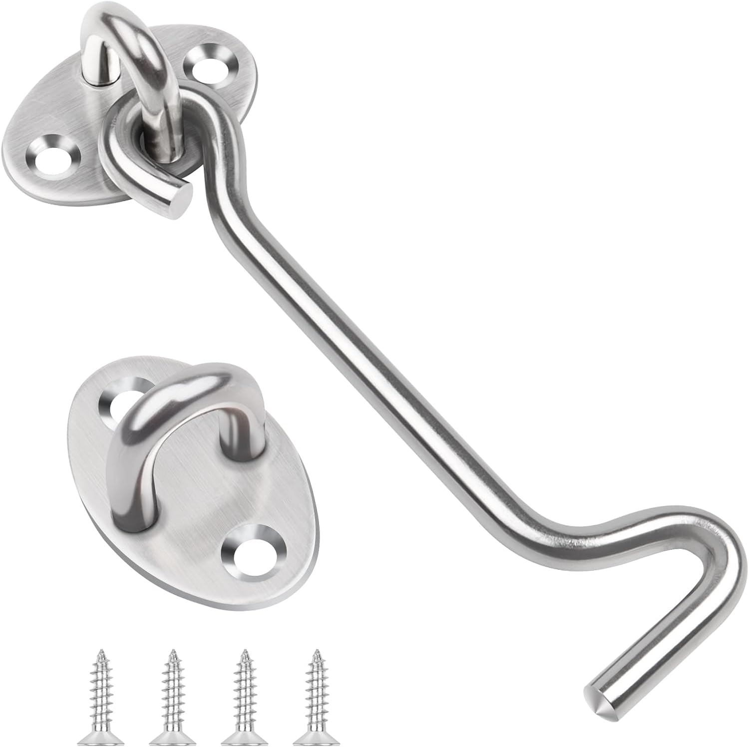 4 Inch Hook and Eye Latch, Leryati 1Pcs 100mm Silver Gate Hook Stainless Steel Cabin Hooks, Eye Latch Door Lock Hooks Lock, Apply to Wooden Gates, Window Brace Gate Door Catch