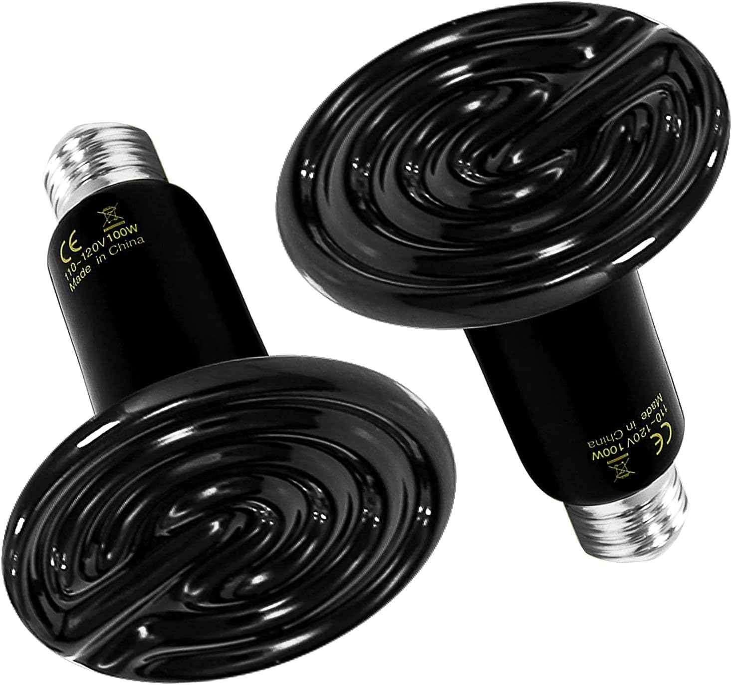 HealSmart Reptile Heat Lamp 100W 2-Pack Ceramic Heat Emitter, No Light Emitting Heat Bulbs for Amphibian Pet Brooder Coop Incubating Chicken, Lizard Bearded Dragon Turtle Snake Terrarium Black