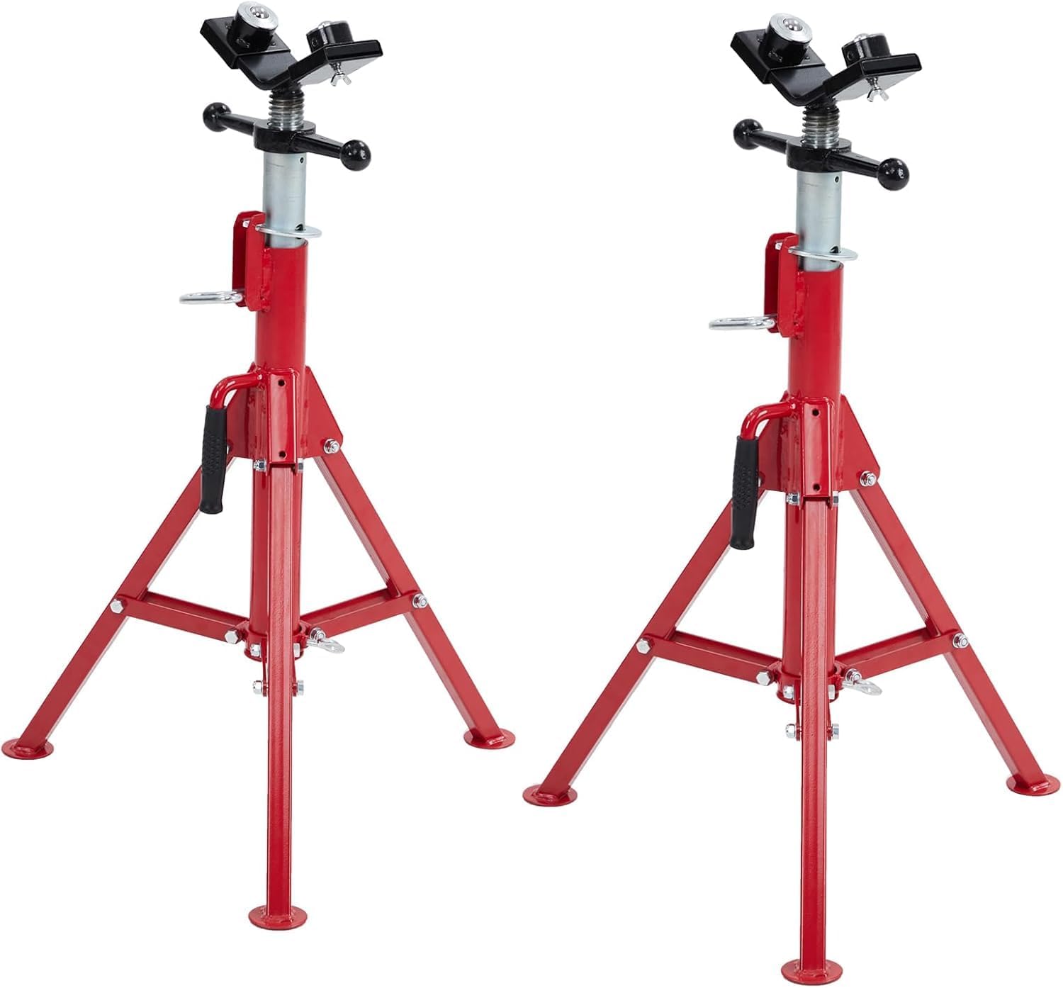 V Head Pipe Jack Stand with 2 Ball Transfer, 2500 Lbs Capacity Heavy Duty Adjustable Pipe Stand for Welding, Foldable Pipe Stand for Garage, Workshop, Automative, 2 Pcs