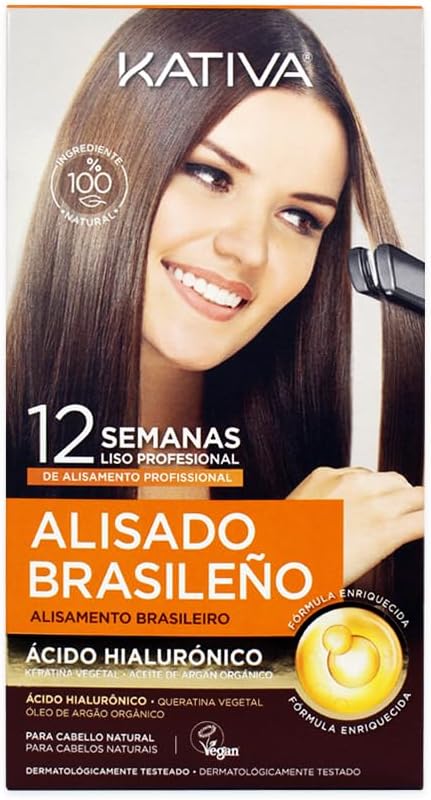 Brazilian Keratin Kativa Straightening Treatment at Home with Hyaluronic Acid and Premium Serum