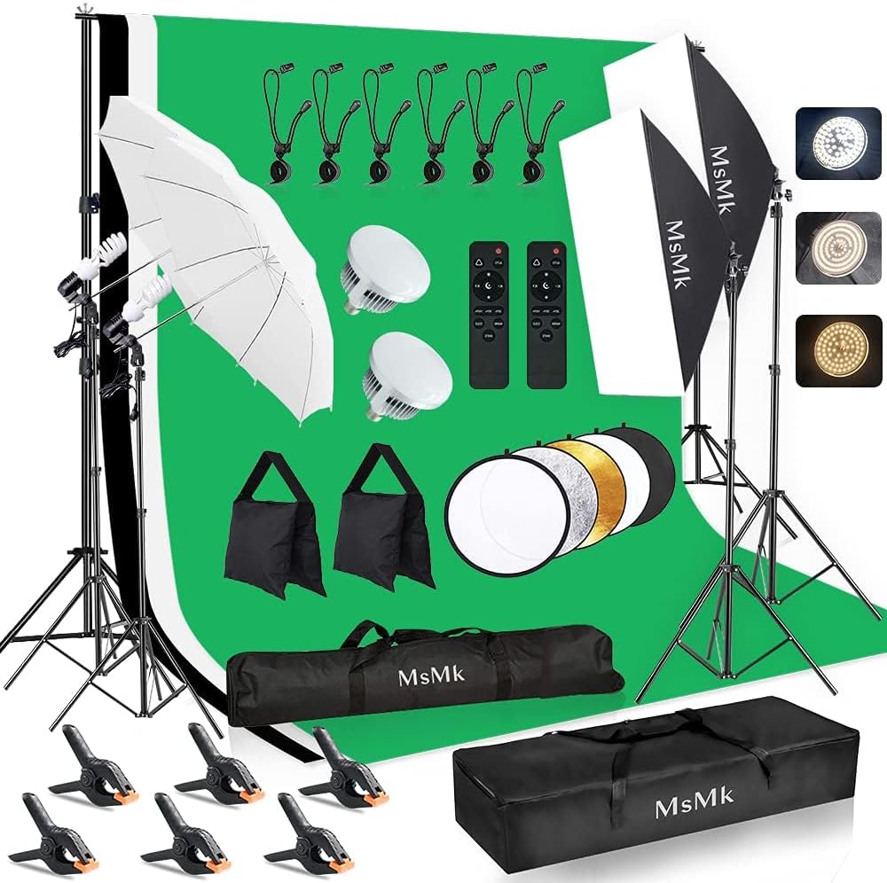 [Upgraded LED Bulb] Photography Lighting Kit 8.5x10ft Photo Backdrop Support System and 6400K 85W LED Umbrellas Softbox Continuous Lighting Kit for Photo Studio and Video Shooting