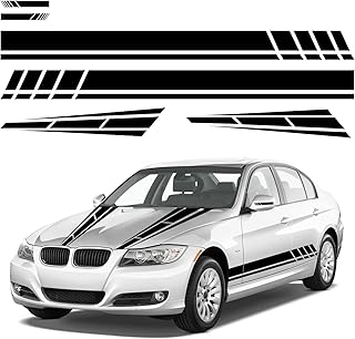 6PCS Car Hood Stripe Sticker, Vinyl Auto Body Side Rearview Mirror Decal, Sports Racing Stripe Graphic Decal Stickers, Universal Vehicle Exterior DIY Decoration Accessories (Black)