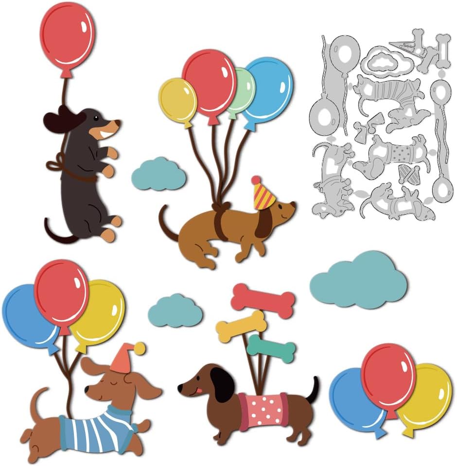 DELORIGIN Balloon Dachshund Cutting Dies, Carbon Steel Die Cutting Dies Dog Frame Cuts Stencils Scrapbooking Embossing Template Dies for Card Making Party Greeting Embossing Invitation Photo Album