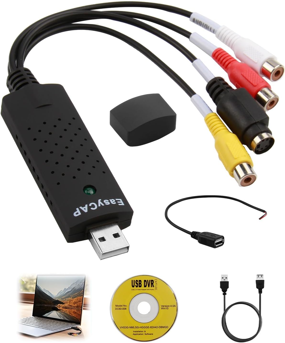 coalwop USB Video Capture RCA to USB Video Converter VHS Mini DV VCR Hi8 DVD to Digital Videos Capture Card Converts Hi8 VHS to Digital DVD for Windows Mac PC TV Audio Video Digitize Converter Adapter