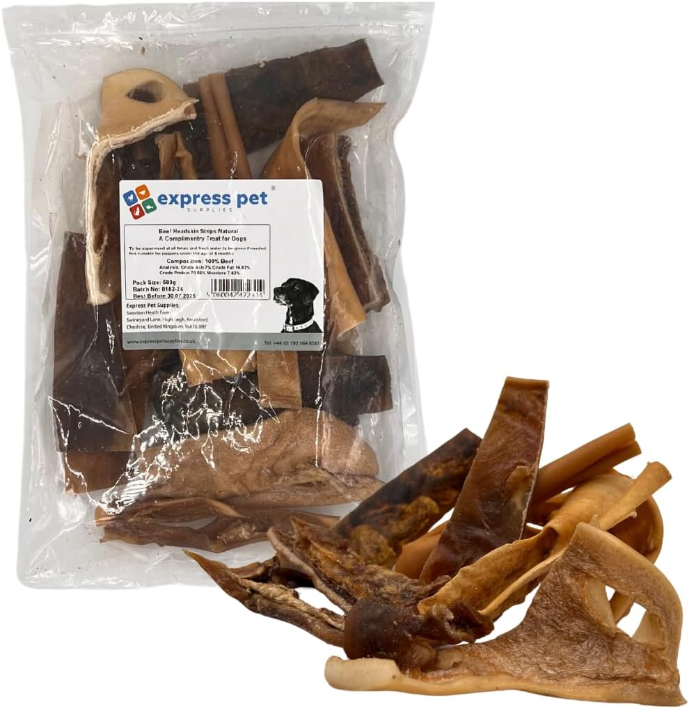 Express Pet Supplies Beef Headskin Scalp Slice 1kg (Approx 20-25 Slices) Long Lasting Like Pizzle 100% Naturally Air Dried Dog Treat Chews