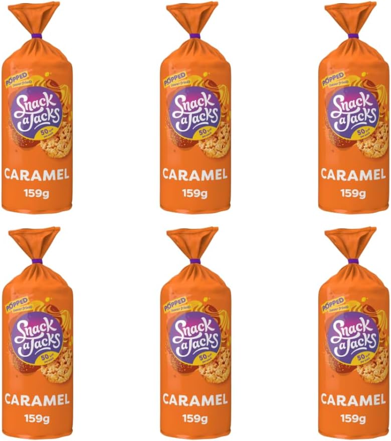 Biscuits & Crackers Bundle with Snack a Jacks Smooth Caramel Crispy Rice & Corn Cakes Snacks 159g - 6 Pack | Caramel Flavour Rice and Corn Cakes, Suitable for Vegetarians.