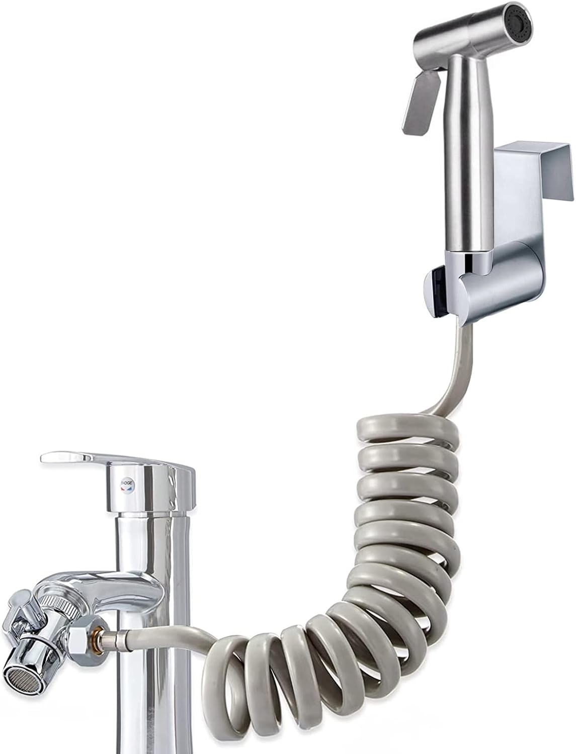 Bidet Hand Shower Set, Premium Brushed Stainless Steel, Baby Cloth Nappy Spray Kit - with Tap Dispenser, 59 Inch Spring Loop and Hook Toilet for Toilet, Personal Hygiene and Nappy Cleaning