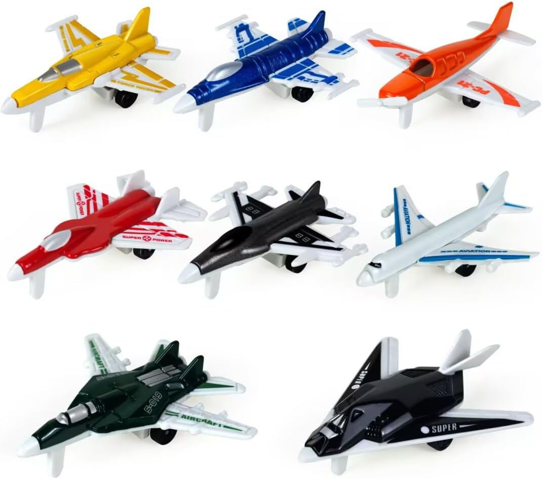 8 Pcs Airplane Toys, Gifts for Toddler for Plane Playset, Diecast Aircraft Toy with Glider Planes, Helicopter, Fighter Jet, Airplanes Toy for Toddler Kids 2-8 Years Old Birthday Party Favors