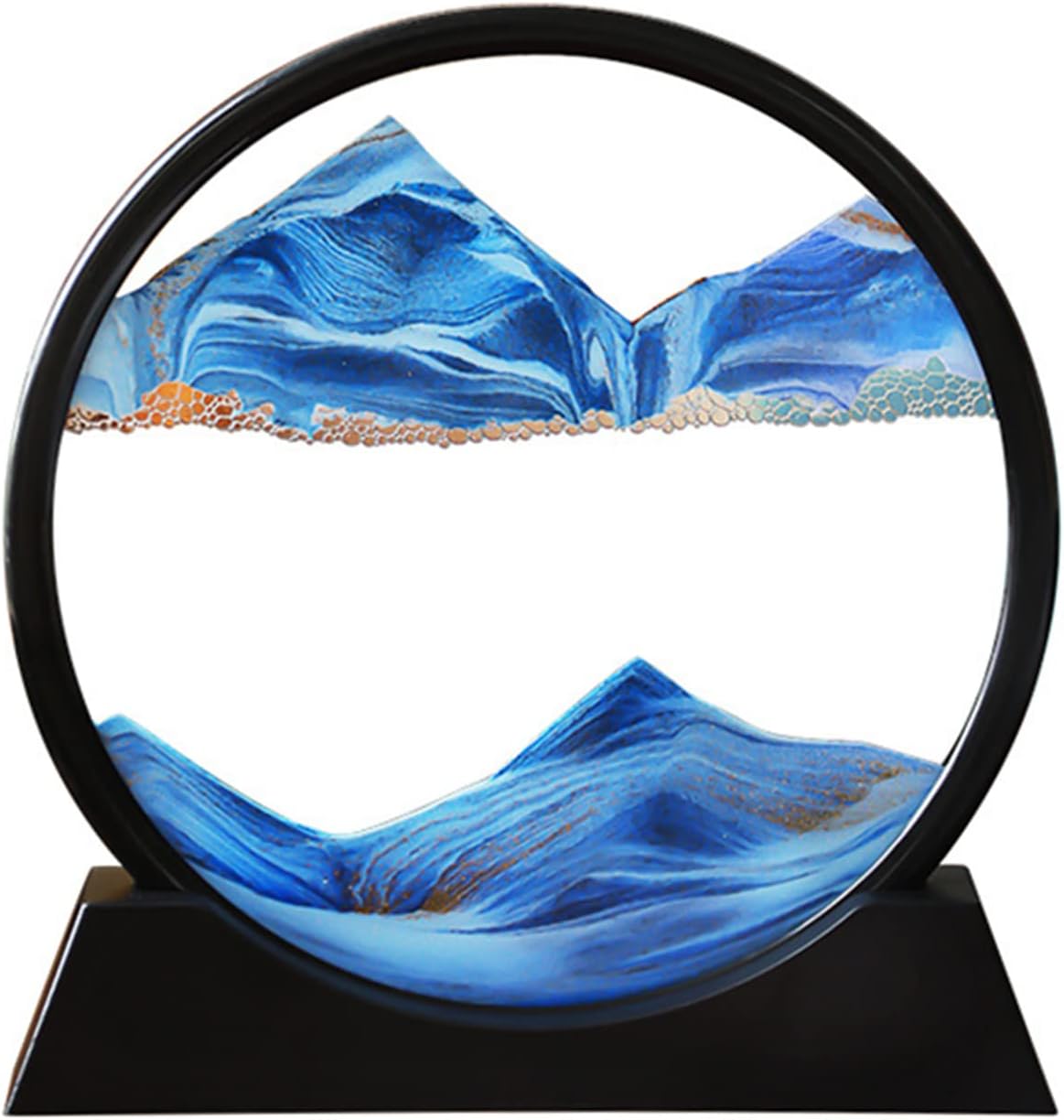 Arthink Moving Sand Art Picture - Liqud Motion Round Glass 3D Deep Sea Landscape,Dynamic Sand Art Sandscapes, Sensory Relaxing Desktop Home Office Decor Gift(7 inch, Blue)