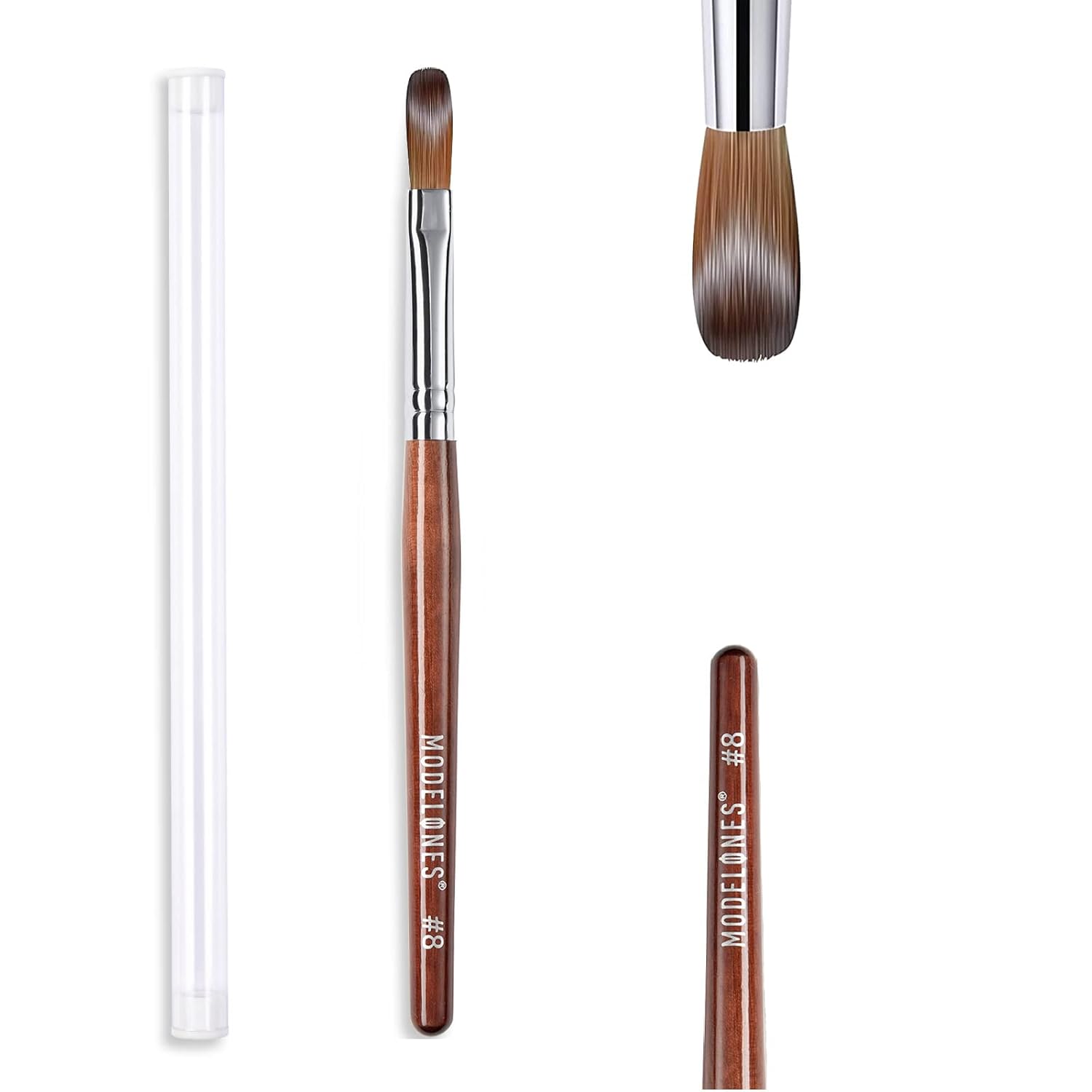 MODELONES Acrylic Nail Brush 100% Pure Kolinsky Hair Bristles Oval Crimped Shaped Sturdy Wooden Handle Acrylic Powder Nail Art Brush Professional Manicure Pedicure Size 8