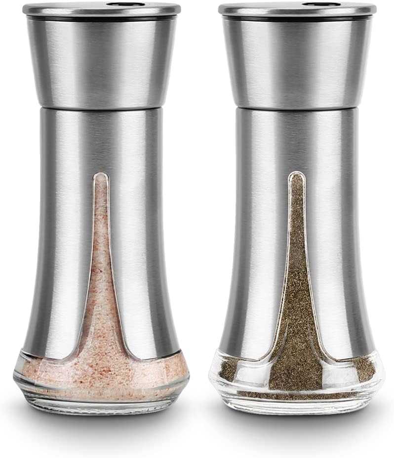 Salt and Pepper Shakers by Aelga - Salt Shaker with Adjustable Pour Holes -Salt and Pepper Set for Himalayan, Kosher and Sea Salts
