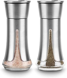 Salt and Pepper Shakers by Aelga - Salt Shaker with Adjustable Pour Holes -Salt and Pepper Set for Himalayan, Kosher and Sea Salts