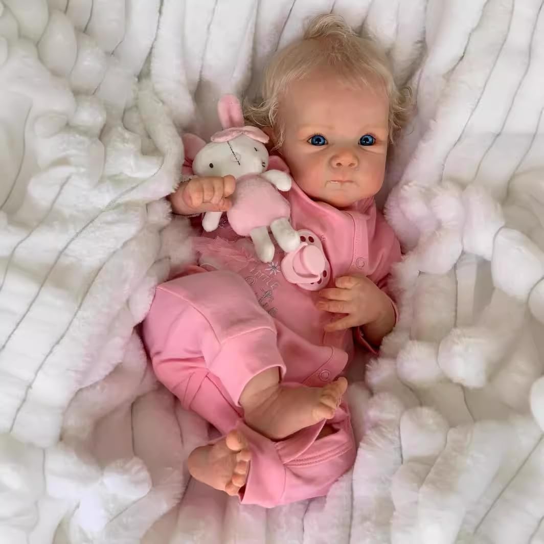 Reborn Baby Dolls - 18 Inch Soft Body Realistic Baby Doll Girl Lovely Blond Hair Girl Doll Handmade Real Life Baby Dolls with Feeding Accessories for Kids Ages 3+